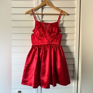 For Love And Lemons Red Ruched High-Low Sundress